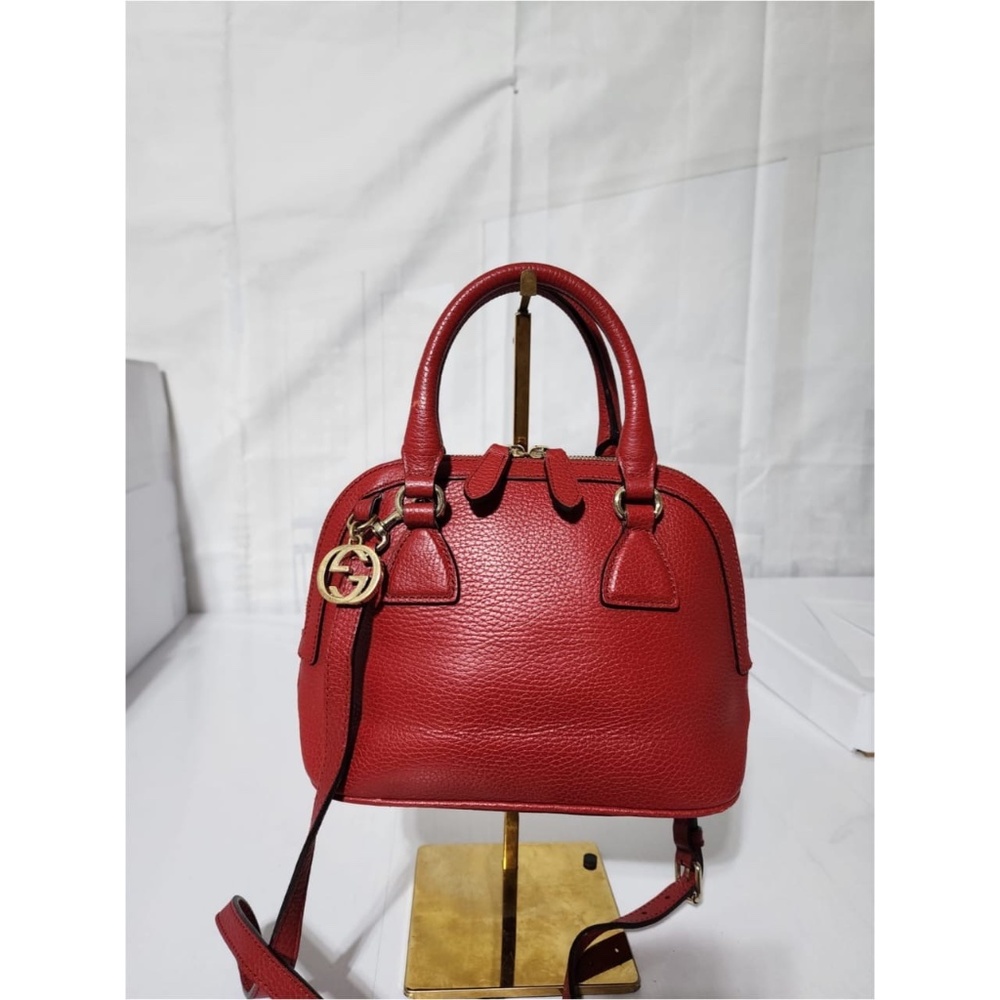 Authentic GUCCI Dollar Calfskin Small GG Charm Dome Bag Red - Picture 4 of 14